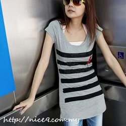 Shinny Crystal Lightning Stripes Long-T - Grey